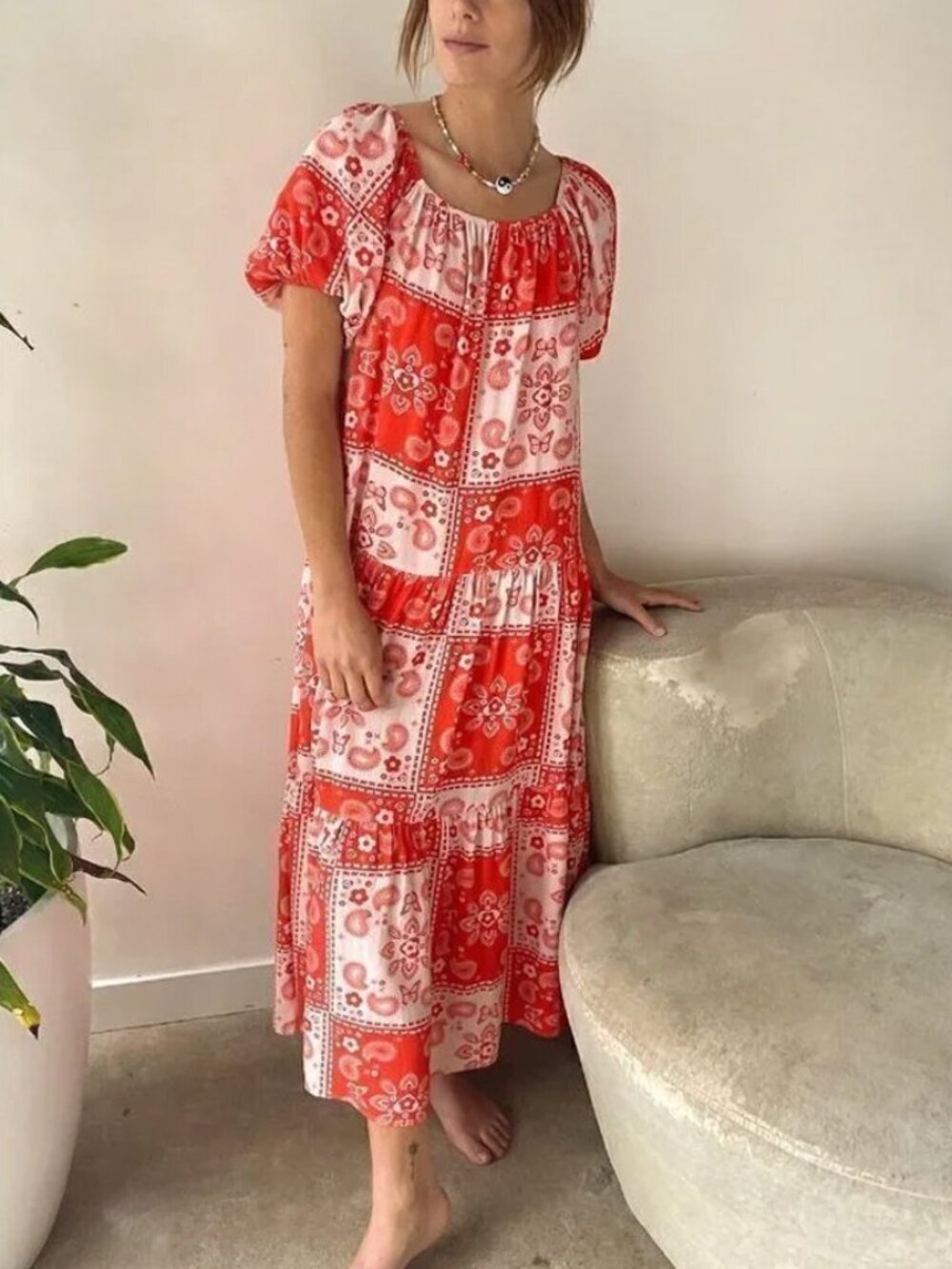 Lisa Says Gah Joni Bandana Paisley Patchwork Midi Dress Size L